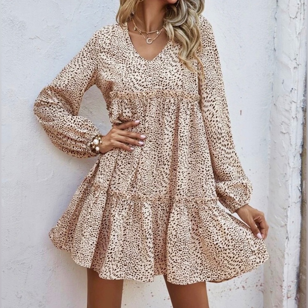 Dalmatian Print Chiffon Smock Mini Dress